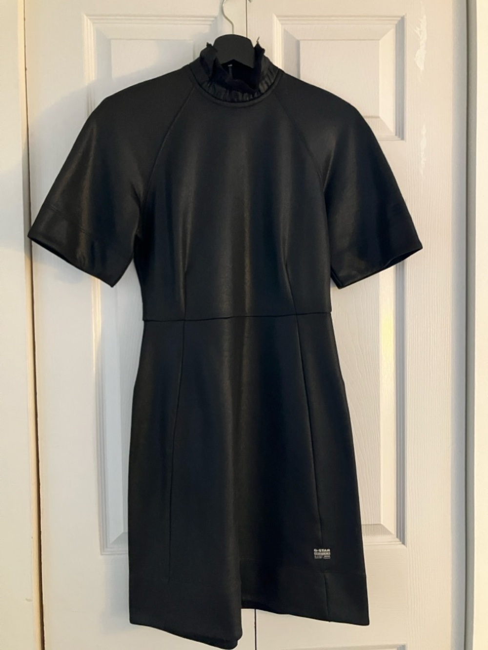 G-Star Raw Black Faux Leather Short Sleeve Mini Dress